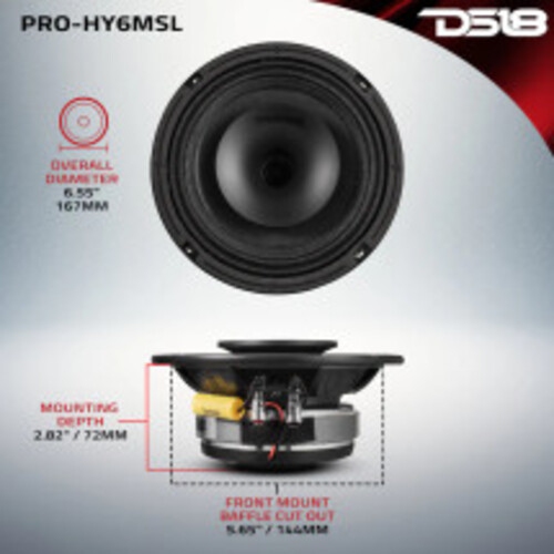 DS18 PRO-HY6MSL 6.5" Shallow Hybrid Mid-Range Loudspeaker w/ Built-in Driver 150W RMS - 8 Ohm