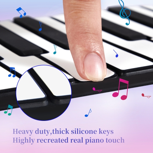 61-Key Hand Roll Piano, Smart Portable Multi-Function Electronic Piano with 128 Unique Tones and Built-in Speaker for Beginners and Kids - Black