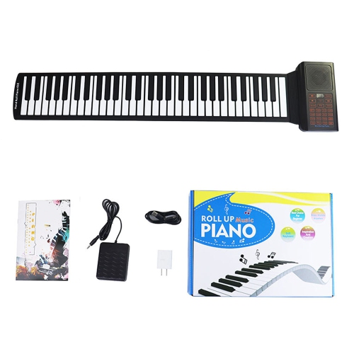 61-Key Hand Roll Piano, Smart Portable Multi-Function Electronic Piano with 128 Unique Tones and Built-in Speaker for Beginners and Kids - Black