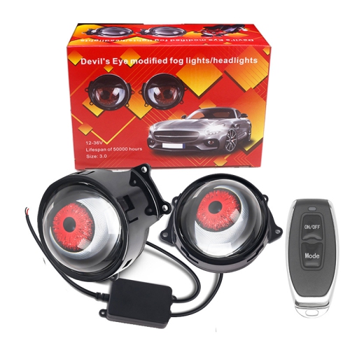 New dynamic LED car headlights, 3-inch demon eye LED eye lights, modified eagle eye lights blinking lights - one to two lenses 6 mode remote control