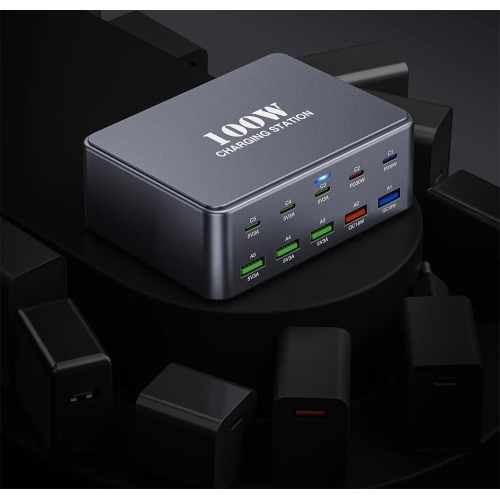 Multi-port PD, USB charging stand, travel studio 100W charging head, fast charging power strip mobile phone fast charger - gray