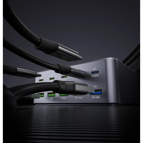 Multi-port PD, USB charging stand, travel studio 100W charging head, fast charging power strip mobile phone fast charger - gray