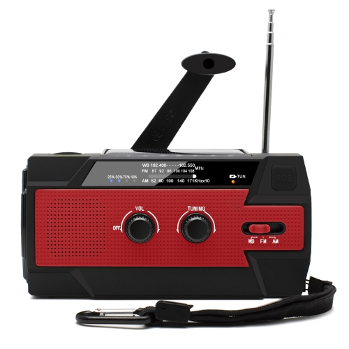 Emergency Radio, Multi-Function Radio, Hand Crank Radio with Flashlight, Solar Radio, SOS AM/FM/NOAA Weather Radio - Red