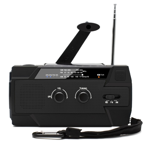 Emergency Radio, Multi-Function Radio, Hand Crank Radio with Flashlight, Solar Radio, SOS AM/FM/NOAA Weather Radio - Black