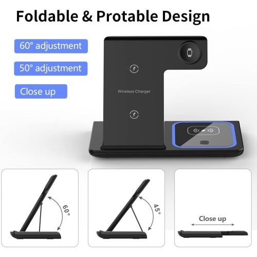 3 in 1 wireless charger, desktop folding mobile phone holder wireless charger, widely applicable to a variety of devices wireless charging holder -