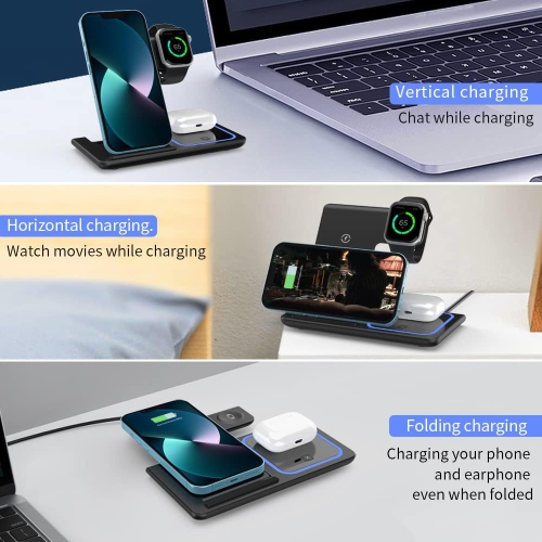 3 in 1 wireless charger, desktop folding mobile phone holder wireless charger, widely used in a variety of devices wireless charging holder - purple