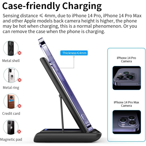 3 in 1 wireless charger, desktop folding mobile phone holder wireless charger, widely used in a variety of devices wireless charging holder - purple