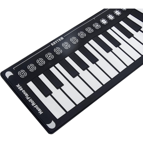 49-key piano hand roll with speaker, portable folding children's piano, beginner piano teaching instrument, with recording function - black