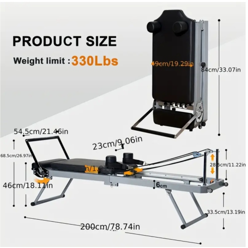 Appareil pliable pour Pilates Reformer pour gym à domicile, équipement d'entraînement Pilates pour débutant, rebondisseur haute résistance de cardio,