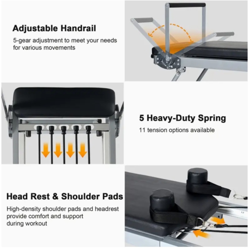 Appareil pliable pour Pilates Reformer pour gym à domicile, équipement d'entraînement Pilates pour débutant, rebondisseur haute résistance de cardio,
