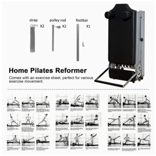 Appareil pliable pour Pilates Reformer pour gym à domicile, équipement d'entraînement Pilates pour débutant, rebondisseur haute résistance de cardio,