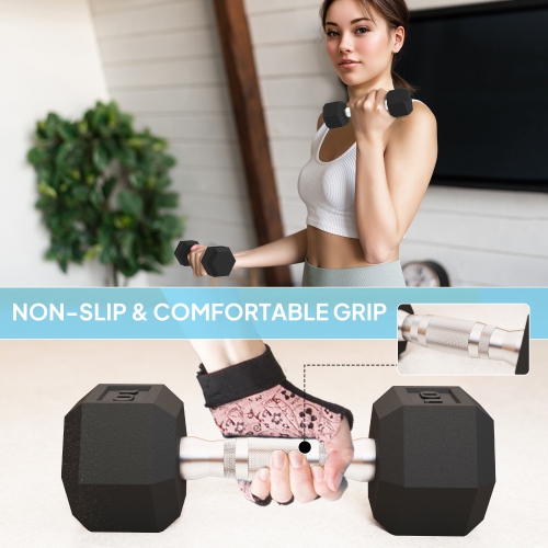 Soozier 100 LBS Hex Dumbbell Weight Set with Vertical Rack, Rubber Coated Weights Dumbbells, Non-Slip Chrome Handles, for Home Gym Strength Training,