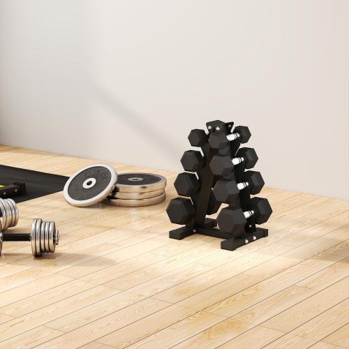 Soozier 100 LBS Hex Dumbbell Weight Set with Vertical Rack, Rubber Coated Weights Dumbbells, Non-Slip Chrome Handles, for Home Gym Strength Training,