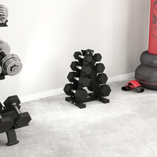 Soozier 100 LBS Hex Dumbbell Weight Set with Vertical Rack, Rubber Coated Weights Dumbbells, Non-Slip Chrome Handles, for Home Gym Strength Training,