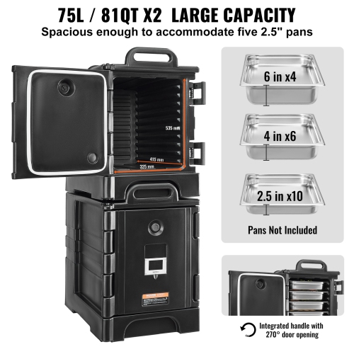 VEVOR 81 Qt x 2 Pack Insulated Food Pan Carrier, Hot Box for Catering, Food Box Carrier with Double Buckles, Front Loading Food Warmer with Handles,