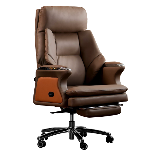 KINNLS  Winston Leather Heated Ventilation Classic Luxury Office Chair \w Massage, Power Recliner Executive Desk Chair, Adjustable Tilk Angle (Brown)