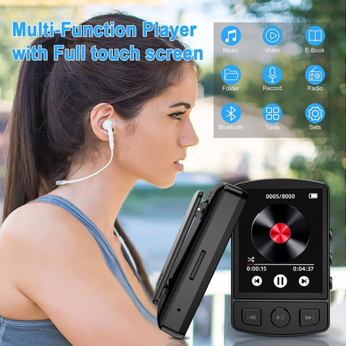 32GB Clip-On MP3/MP4 Player, Portable Bluetooth Music Player with Radio, Recorder, and Headset Support