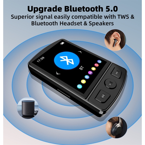 32GB Clip-On MP3/MP4 Player, Portable Bluetooth Music Player with Radio, Recorder, and Headset Support