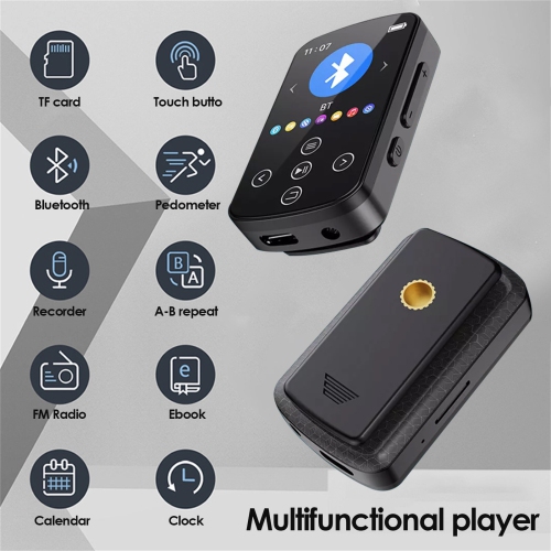 Lecteur MP3 portatif Bluetooth de 128&nbsp;Go avec pince, lecteur de musique et enregistreur à écran tactile, prend en charge la carte TF