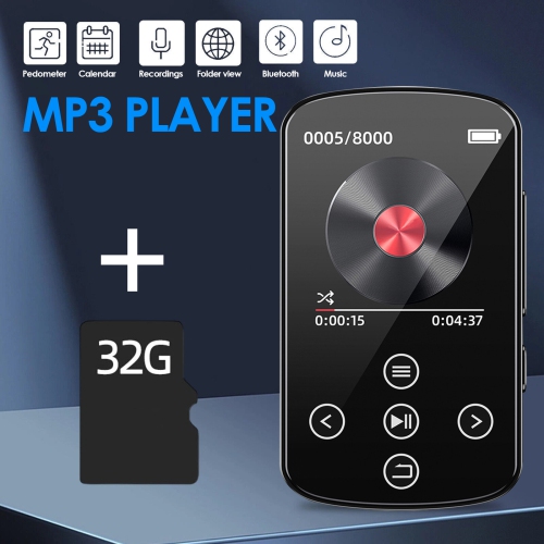 Lecteur MP3 portatif Bluetooth de 128&nbsp;Go avec pince, lecteur de musique et enregistreur à écran tactile, prend en charge la carte TF