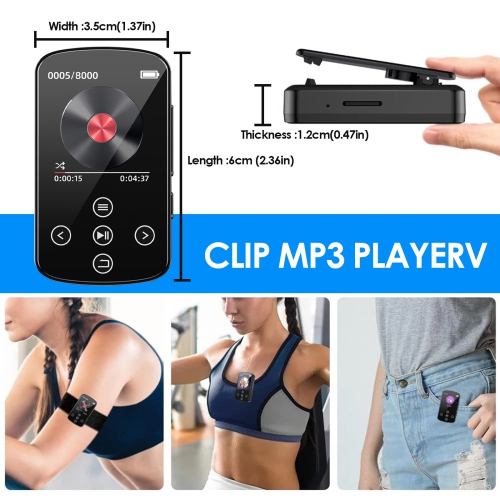 Lecteur MP3 portatif Bluetooth de 128&nbsp;Go avec pince, lecteur de musique et enregistreur à écran tactile, prend en charge la carte TF
