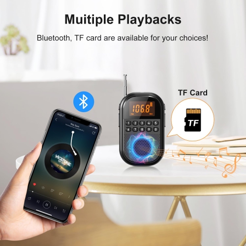 Radio AM/FM portative avec écran LCD, lecteur de musique Bluetooth, prise en charge de cartes TF, idéale pour les voyages et le bureau