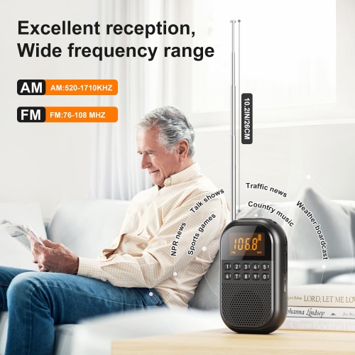 Radio AM/FM portative avec écran LCD, lecteur de musique Bluetooth, prise en charge de cartes TF, idéale pour les voyages et le bureau