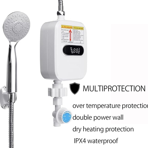 Tankless Electric Water Heater, 3000W Instant Mini Shower Heater with LCD Display, Portable for Home Use