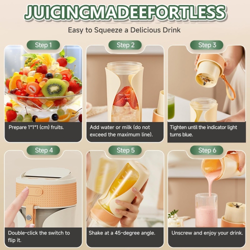 Centrifugeuse USB portative, machine à boissons frappées personnelle rechargeable avec 6 lames pour la maison, le bureau et les voyages