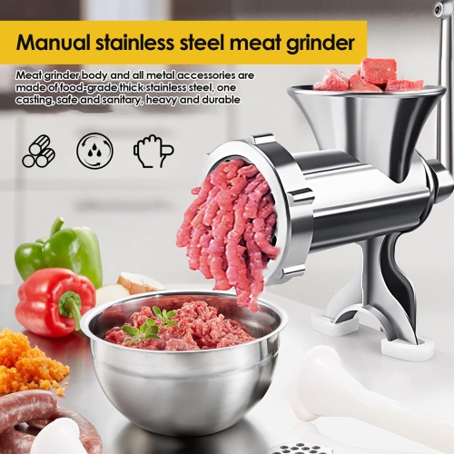 Manual Meat Grinder with Sausage Stuffer, Desktop Hand Crank Sausage Maker for Homemade Burgers and Patties
