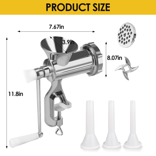 Manual Meat Grinder with Sausage Stuffer, Desktop Hand Crank Sausage Maker for Homemade Burgers and Patties
