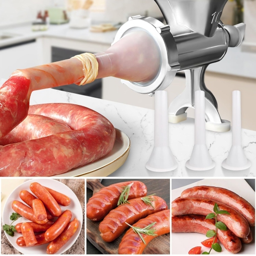Manual Meat Grinder with Sausage Stuffer, Desktop Hand Crank Sausage Maker for Homemade Burgers and Patties