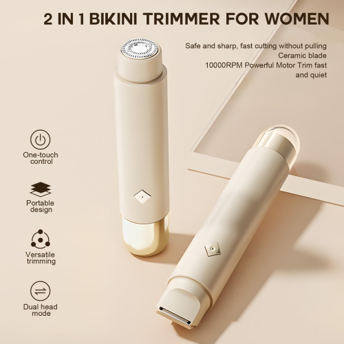 2-in-1 Bikini Shaver, Women's Electric Double-Head Trimmer, Portable Mini Hair Removal Device for Travel and Home