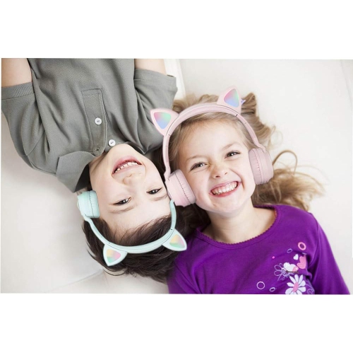 Cat Ears Luminous Bluetooth Earphones with SD and TF Slots, Head-worn Wireless Bluetooth Headphones for Girls, Boys, Kids, Teens, Students - Light