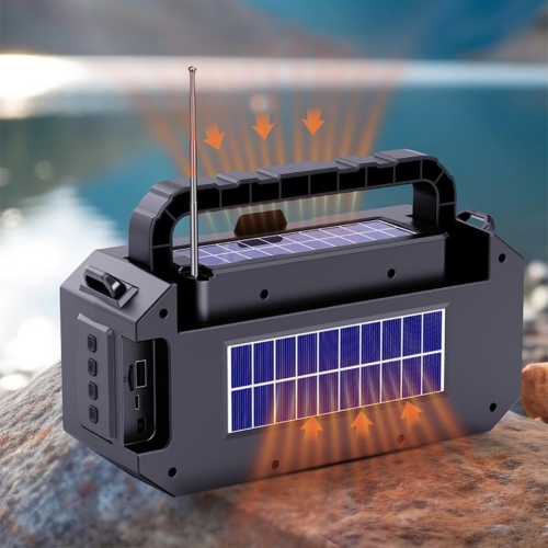 Outdoor Wireless Bluetooth Speaker, Dual Solar with Flashlight Card Player Audio, Support TF Card USB Player Audio FM Radio