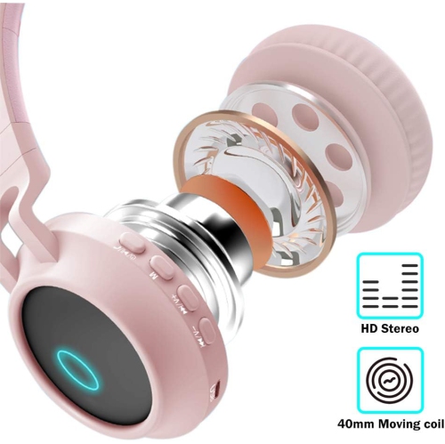 Cat Ears Luminous Bluetooth Earphones with SD and TF Slots, Head-worn Wireless Bluetooth Headphones for Girls, Boys, Kids, Teens, Students - Dark Blue