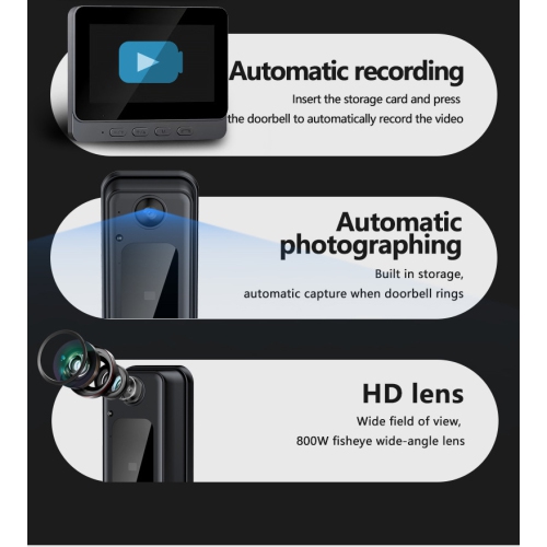 Smart video doorbell, M13 home wireless intercom with screen, smart HD video surveillance, WiFi video doorbell with HD display/night vision/170°