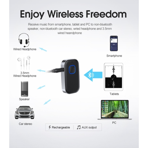 Nouveau récepteur Bluetooth sans fil Récepteur auxiliaire Récepteur Bluetooth pour l'auto Récepteur Bluetooth, Chaîne stéréo maison/Écouteurs avec