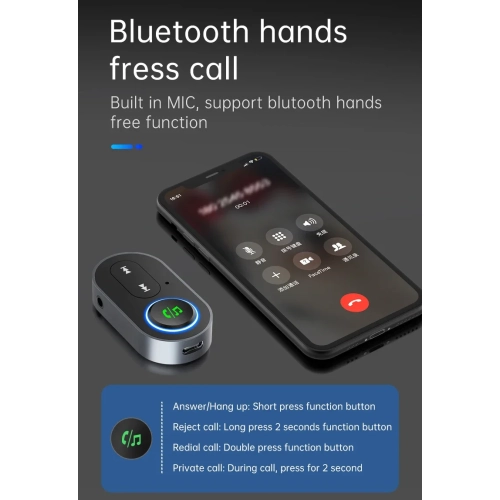 New BR10 Bluetooth 5.1 Wireless Audio Receiver AUX Car Hands-free Call 3.5mm Bluetooth Adapter Plug and Play