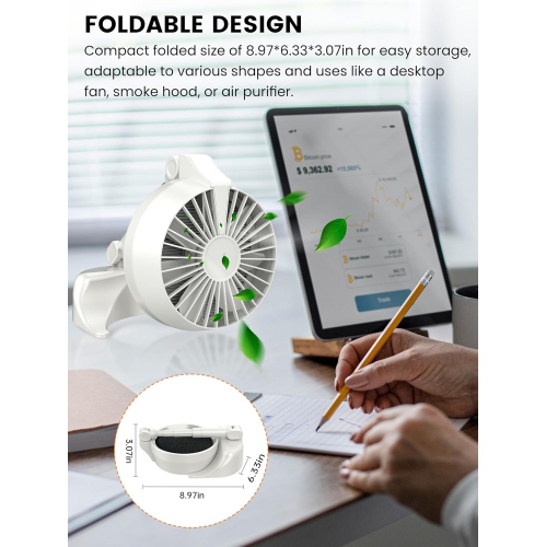 Purificateur d'air et ventilateur pour l'intérieur, Filtre éliminateur d'odeurs portatif rechargeable, Ventilateur pliable pour le bureau