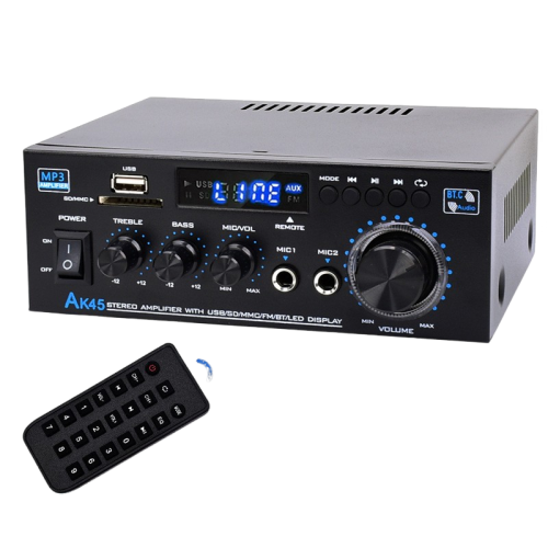 Bluetooth 5.0 Stereo Home Audio Amplifier, 300W x 2 Dual Channel Speaker Amplifier, USB, SD Card Input for Home Theater Audio Stereo System