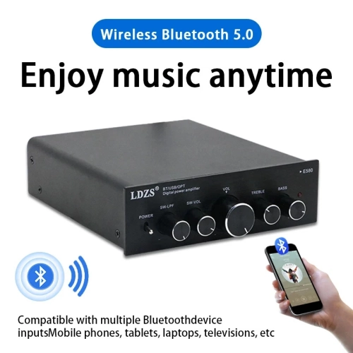 Petit amplificateur numérique Amplificateur de bureau haute puissance Bluetooth 5,0 Système audio haute fidélité à double usage pour la maison et