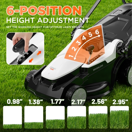 Litheli 20V Cordless Lawn Mower 16" Electric Lawn Mower for Garden Yards, Lightweight Brushless Lawnmower with 6-Position Height Adjustment, 2 x