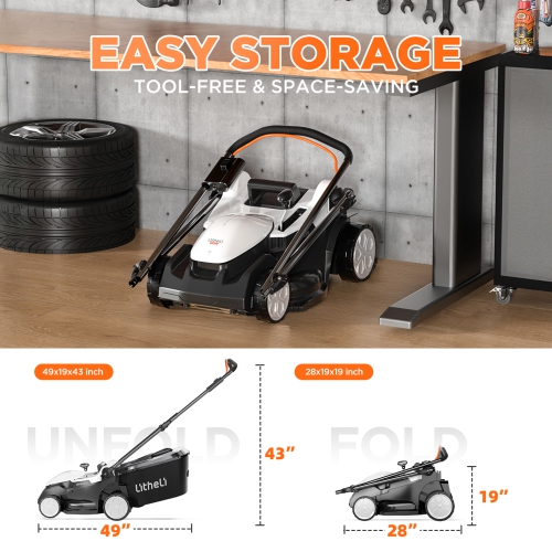 Litheli 20V Cordless Lawn Mower 16" Electric Lawn Mower for Garden Yards, Lightweight Brushless Lawnmower with 6-Position Height Adjustment, 2 x