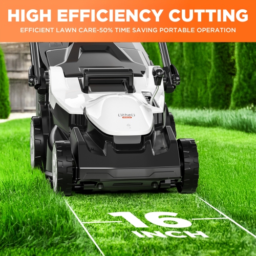 Litheli 20V Cordless Lawn Mower 16" Electric Lawn Mower for Garden Yards, Lightweight Brushless Lawnmower with 6-Position Height Adjustment, 2 x