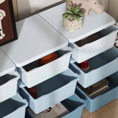 Qaba – Rangement de jouets pour enfants avec 9 bacs en plastique, coffre utilitaire à 3 niveaux pour chambre d'enfant, maternelle, salon pour