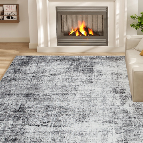 HOMCOM Area Rug for Living Room 5x7, Modern Abstract Machine Washable Rug, Non-Slip Carpet for Bedroom, Dining Room, Office, Grey