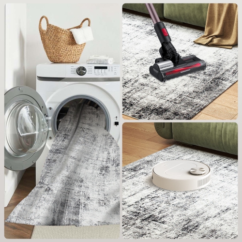 HOMCOM Area Rug for Living Room 6x9, Modern Abstract Machine Washable Rug, Non-Slip Carpet for Bedroom, Dining Room, Office, Grey