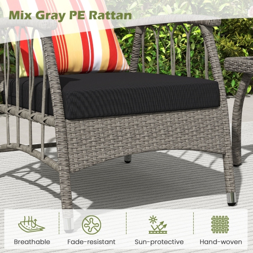 Gymax 3 PCS Patio PE Wicker Furniture Set w/ 5-Level Adjustable Backrest Bistro Set Outdoor