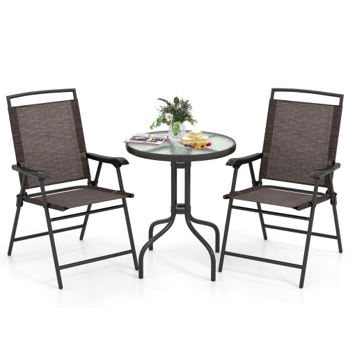 GYMAX  3 PCs Outdoor Bistro Dining Furniture Set W/1.57" Umbrella Hole Rippled